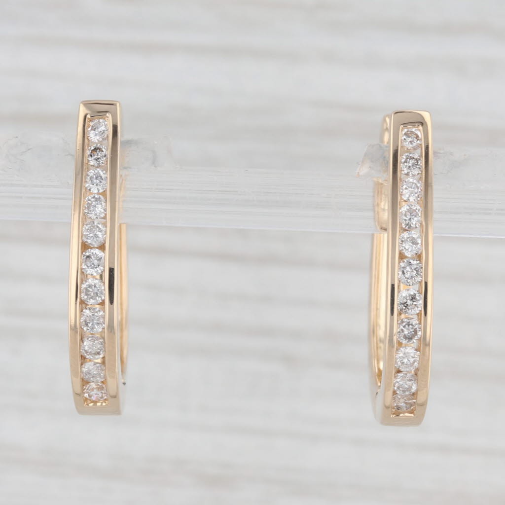 Light Gray 0.50ctw Diamond Journey Oval Hoop Earrings 14k Yellow Gold Snap Top Hoops