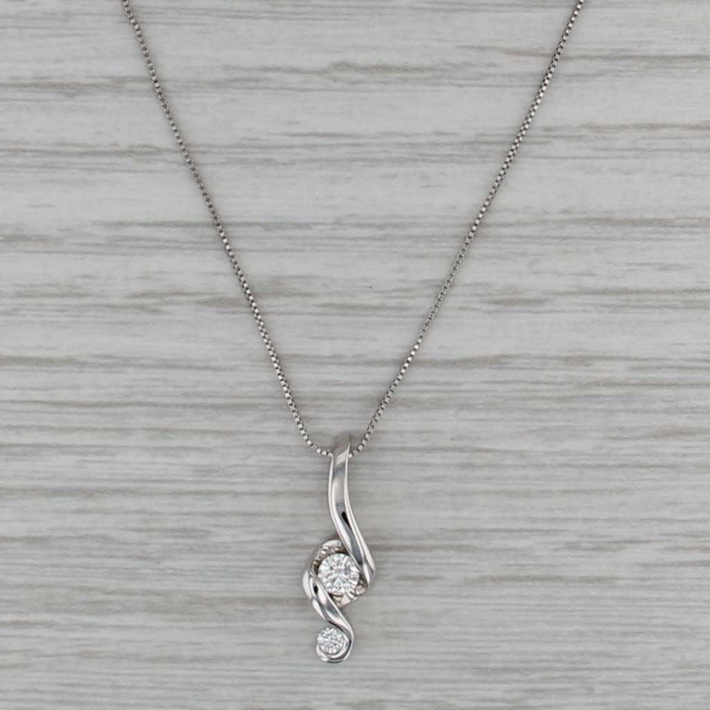 Lucianna 0.14ct Diamond Solitaire Swirl Pendant Necklace 14k Gold 20" Box Chain