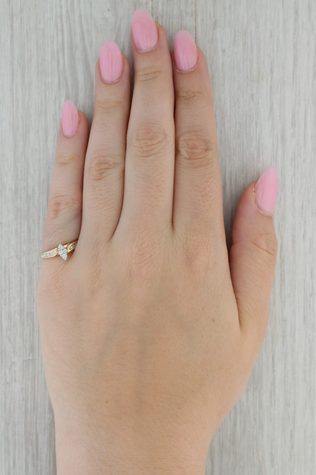 Dark Gray 0.18ctw Diamond Cluster Engagement Ring 10k Gold Size 6.75 Marquise Bypass