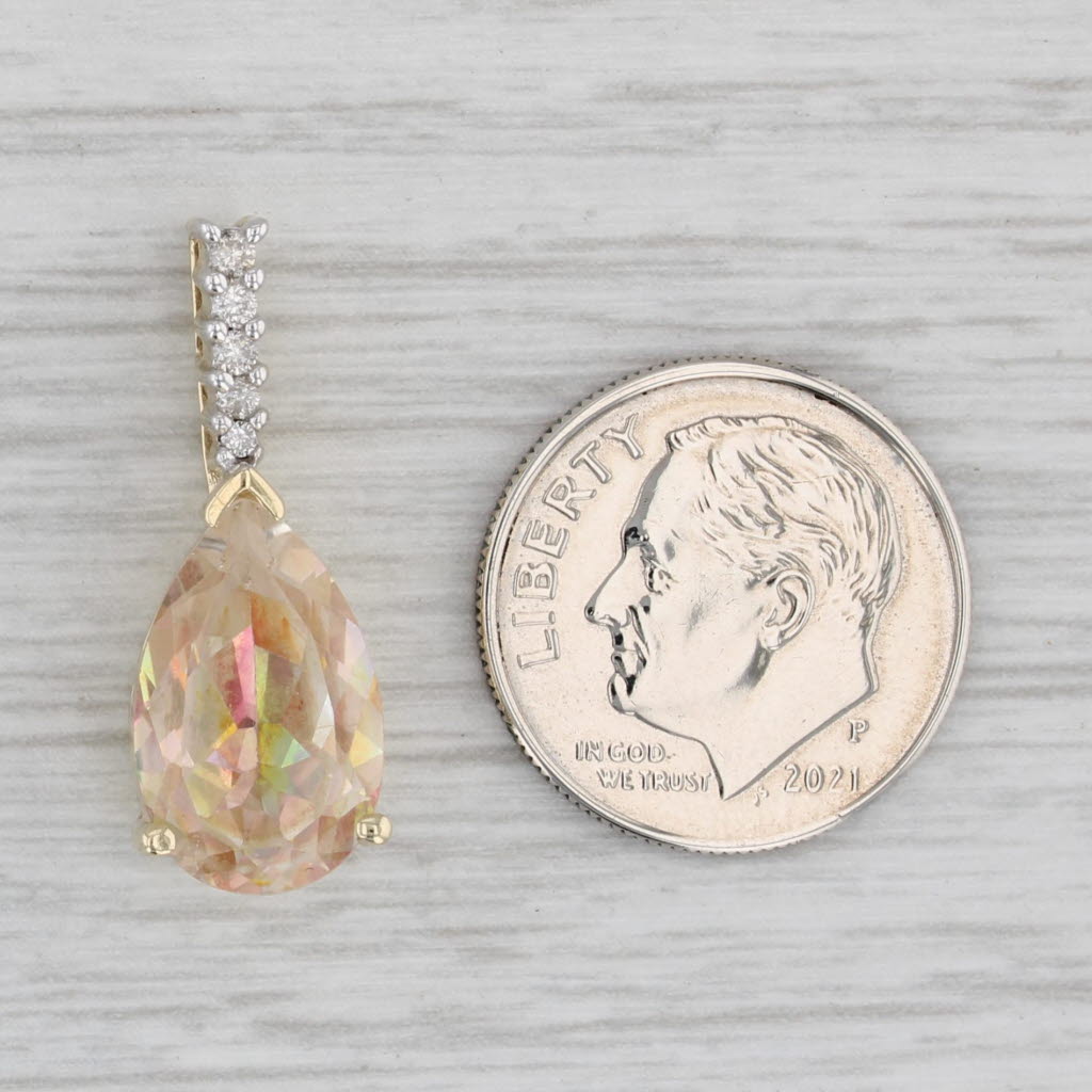 Gray 5.46ctw Pear Mystic Topaz Diamond Pendant 10k Yellow Gold