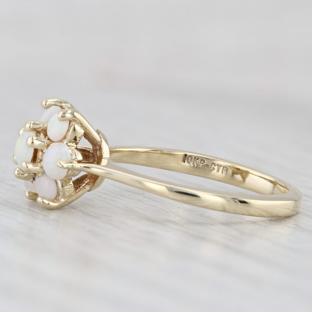 Light Gray Opal Flower Cluster Ring 10k Yellow Gold Size 6 Round Cabochons