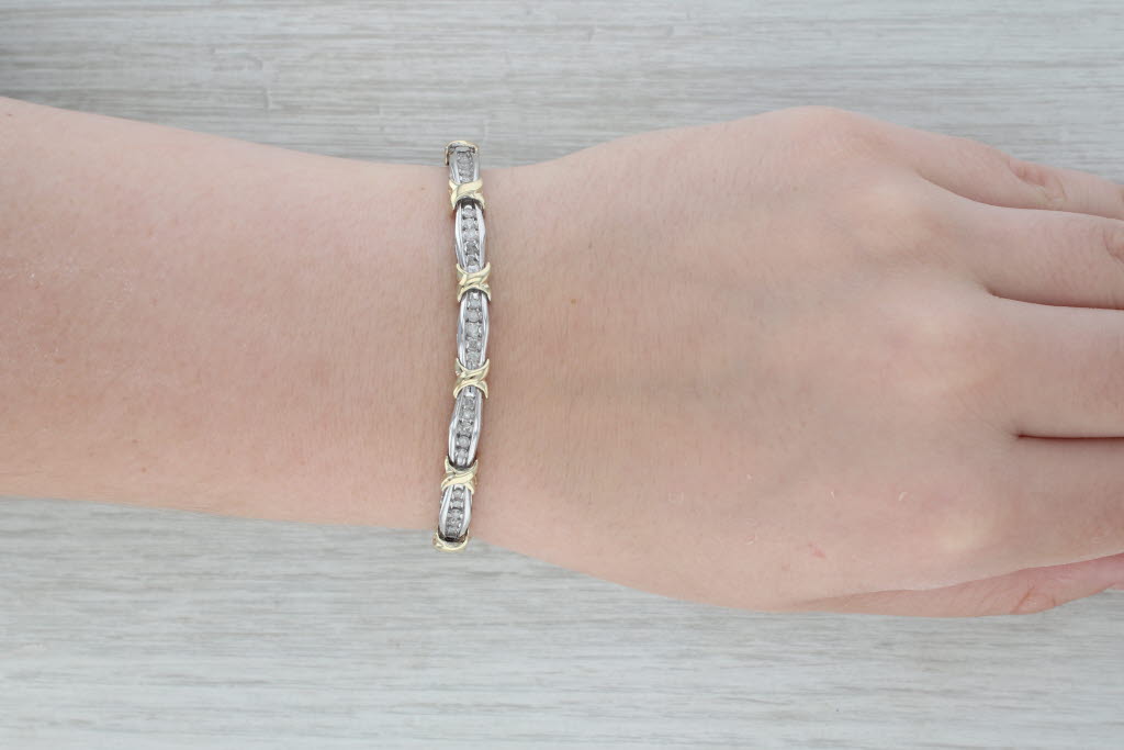 Dark Gray 1.25ctw Diamond Bar X Link Tennis Bracelet 10k White Yellow Gold 7" 6mm