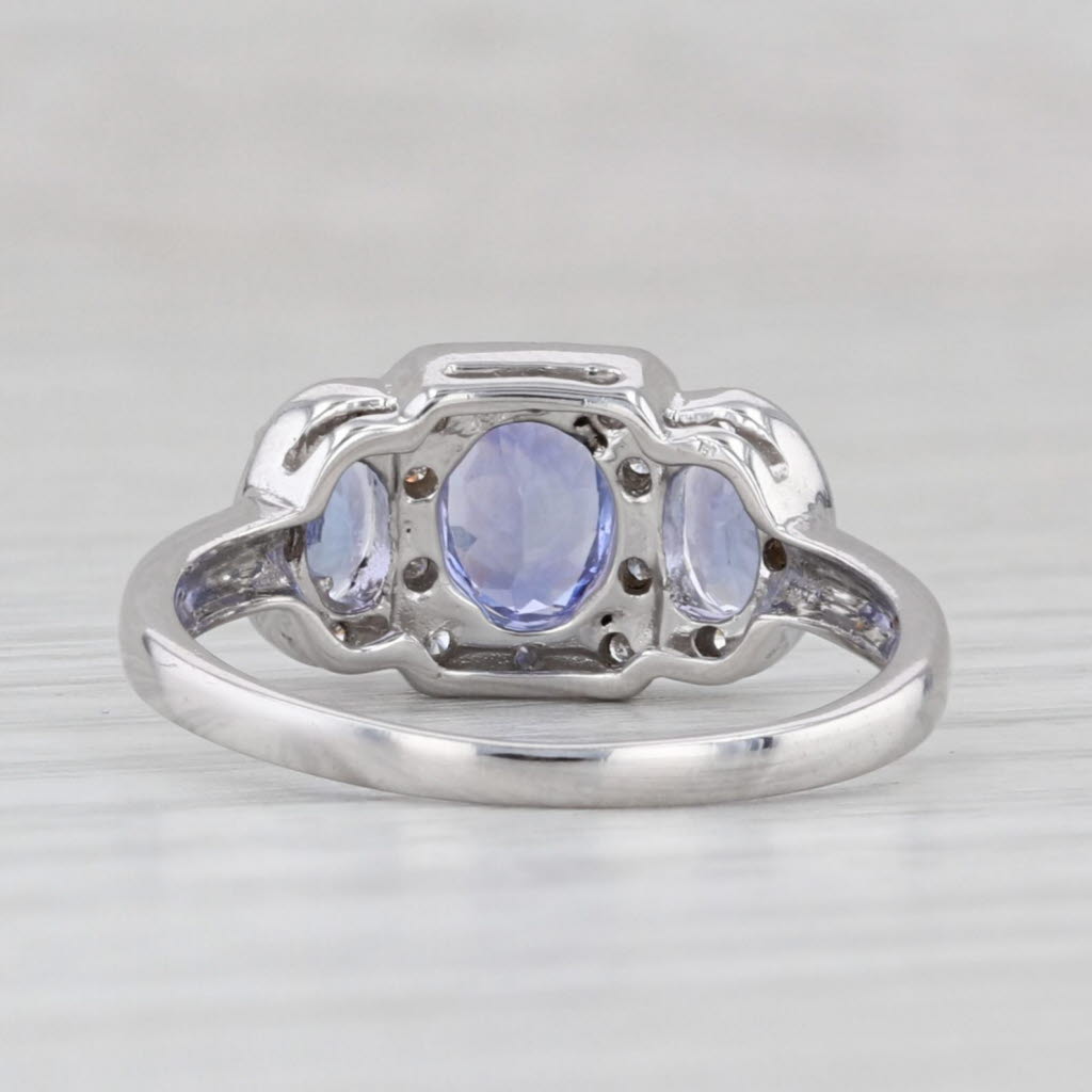 Light Gray 1.10ctw Tanzanite 3-Stone Diamond Ring 14k White Gold Size 6.25