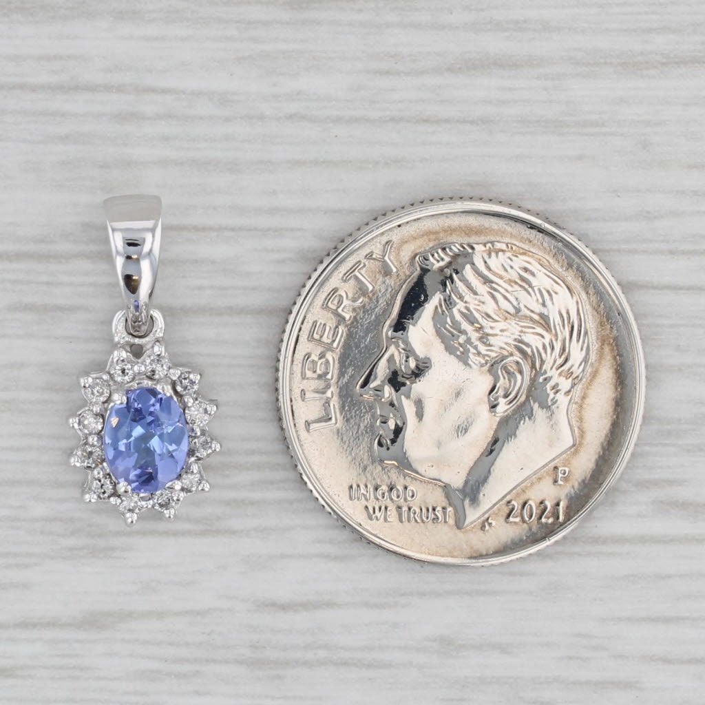Gray Small 0.39ctw Oval Tanzanite Diamond Halo Pendant 14k White Gold