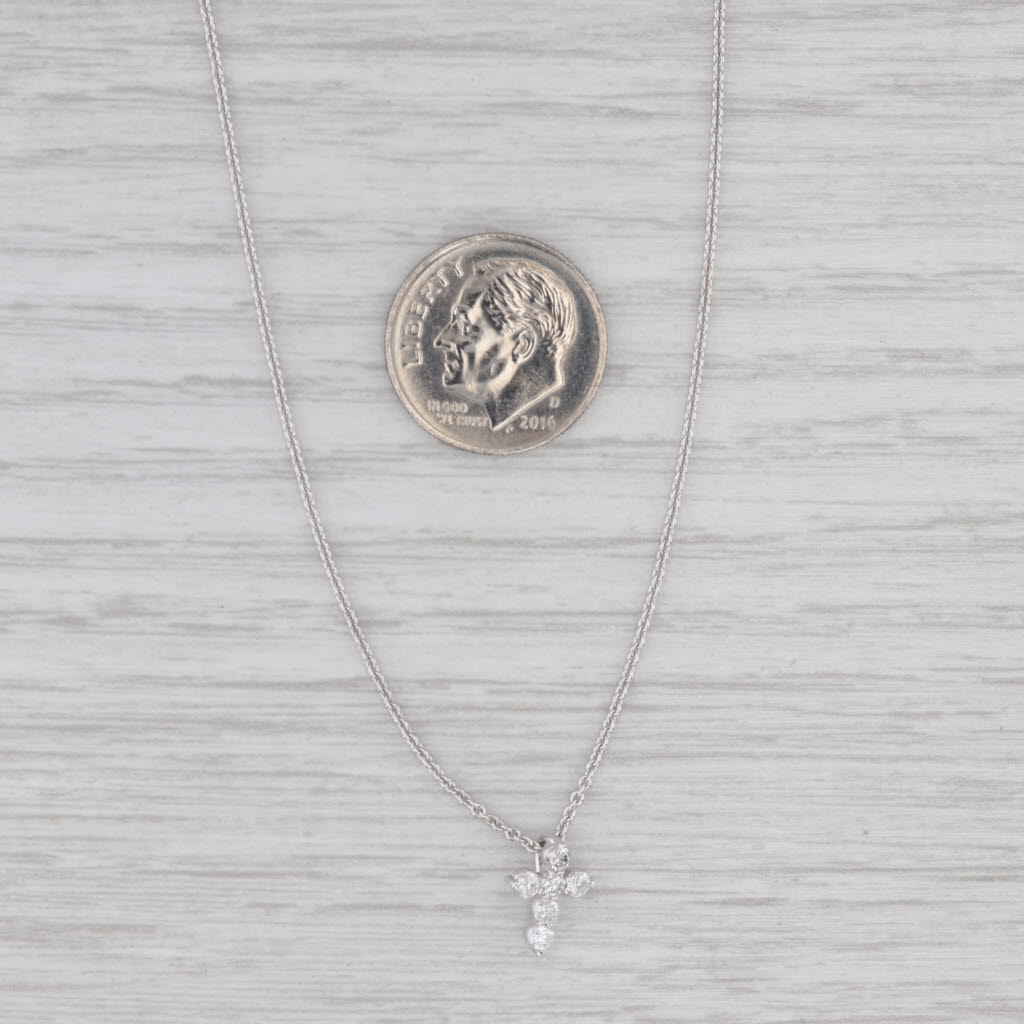 Light Gray New 0.20ctw Diamond Cross Pendant Necklace 14k White Gold 16-18" Cable Chain