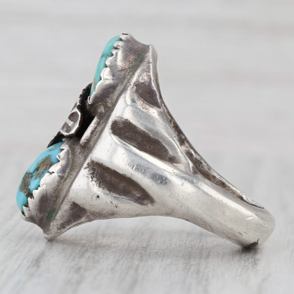 Vintage Native American Turquoise Cabochon Leaf Ring Sterling Silver Size 10