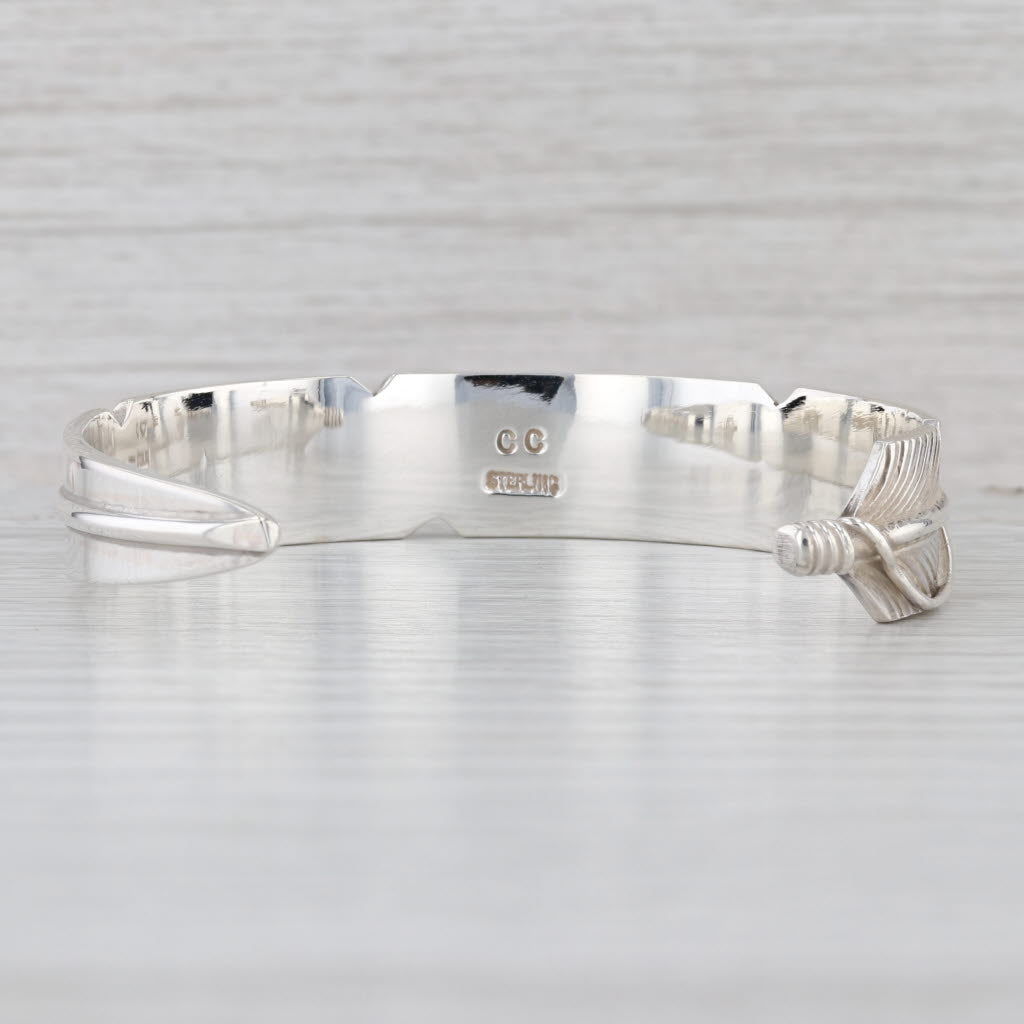Feather Cuff Bracelet Sterling Silver Signed CC Southwestern Statement 6.75"