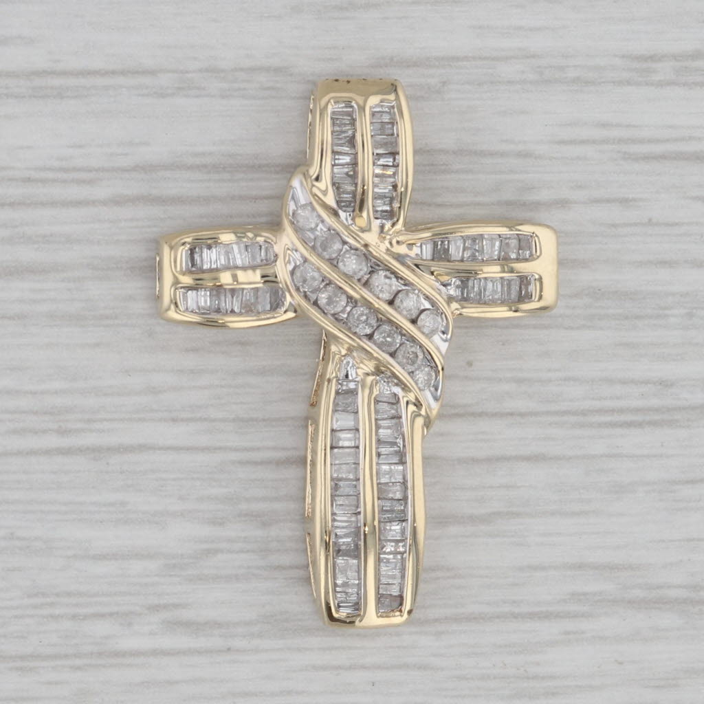Gray 0.64ctw Diamond Cross Pendant 10k Yellow Gold