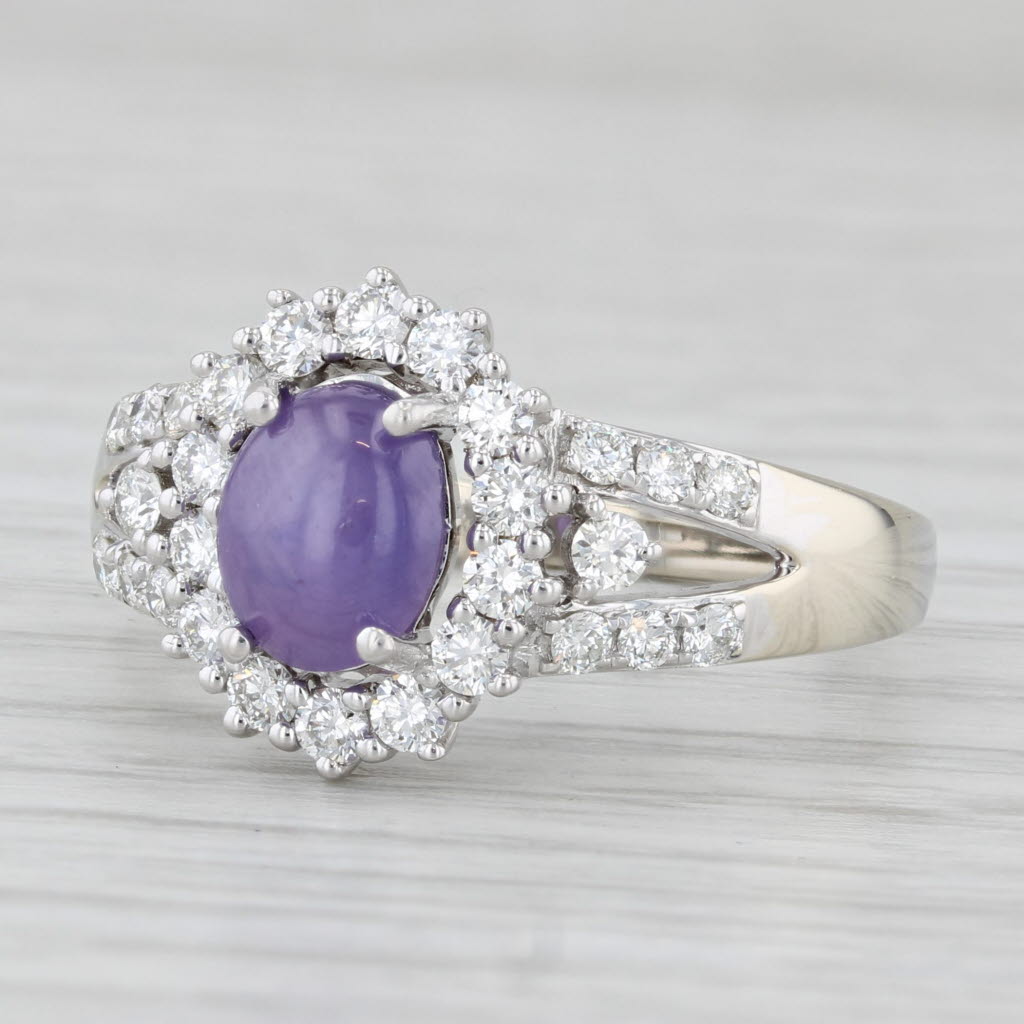 Light Gray New 2.48ctw Purple Star Sapphire Diamond Halo Ring 14k White Gold Size 8.5