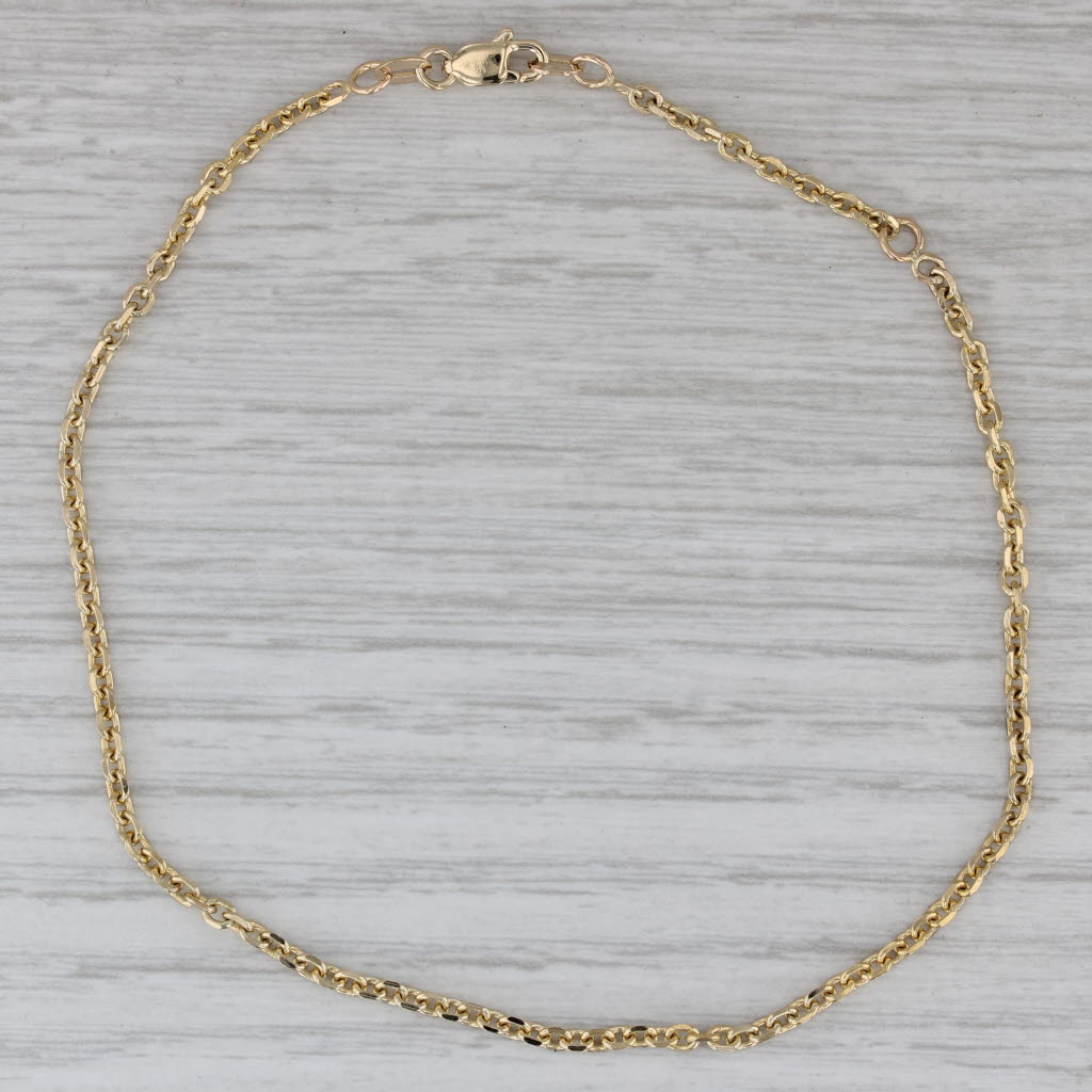 Gray Cable Chain Ankle Bracelet 14k Yellow Gold 8" 9.25" Anklet