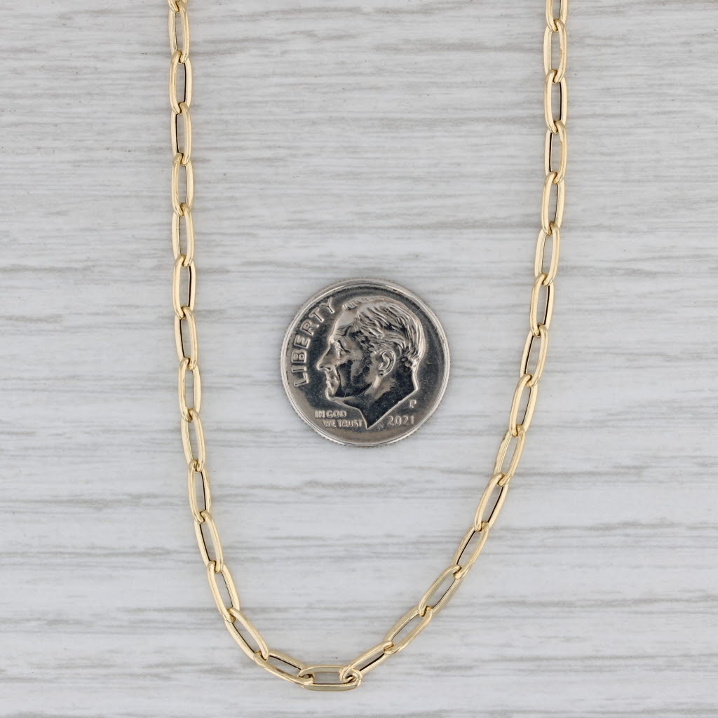 Gray Elongated Paperclip Chain Necklace 14k Yellow Gold 18" 3mm