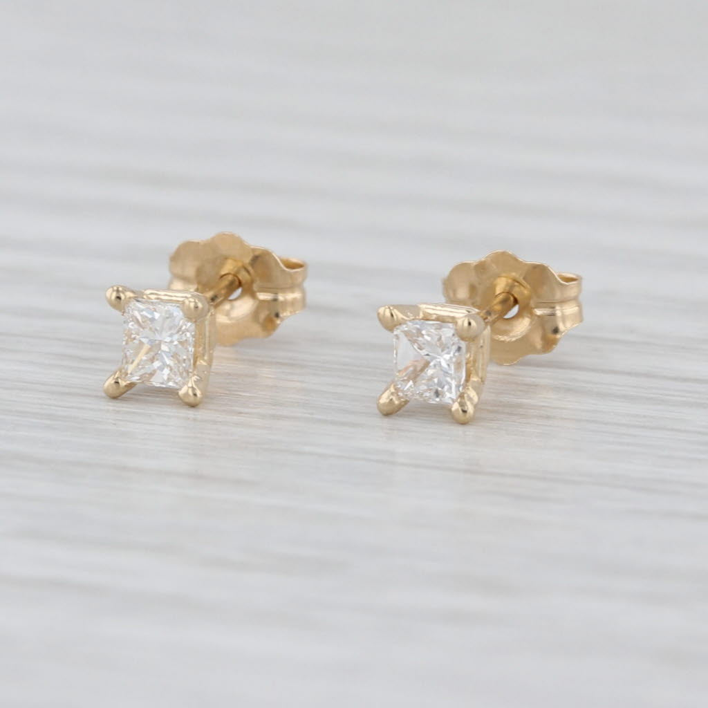 New 0.60ctw Diamond Princess Stud Earrings 14k Yellow Gold Solitaire Studs