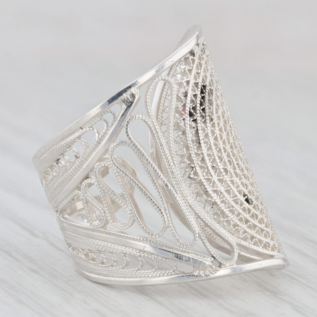 Light Gray Filigree Circles Statement Ring 999 Fine Silver Adjustable Size 7.5