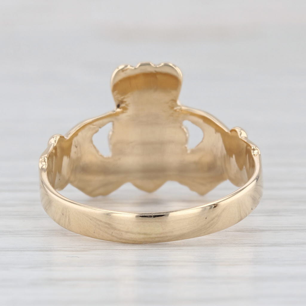 Irish Claddagh Ring 14k Yellow Gold Size 10 Crowned Heart in Hands