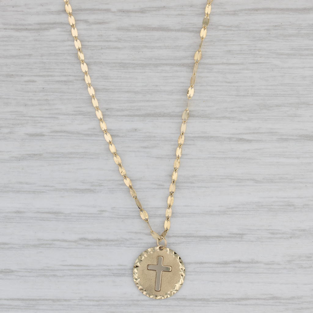 Gray Reversible Cross Token Pendant Necklace 14k Yellow Gold 18" Gucci Chain