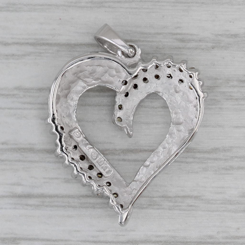 Dark Gray 0.20ctw Diamond Open Heart Pendant 10k White Gold