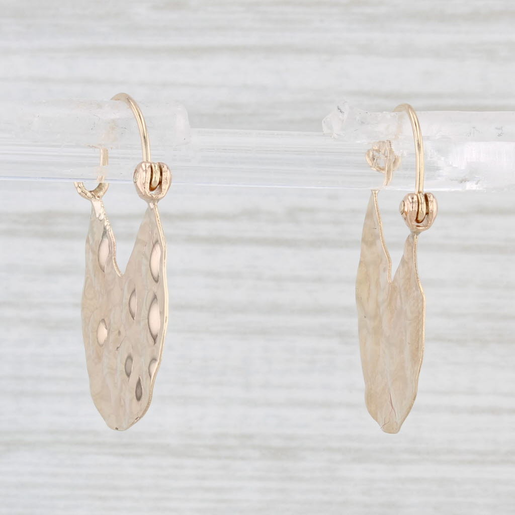 Light Gray Hammered Drop Earrings 14k Yellow Gold Pierced Hoops