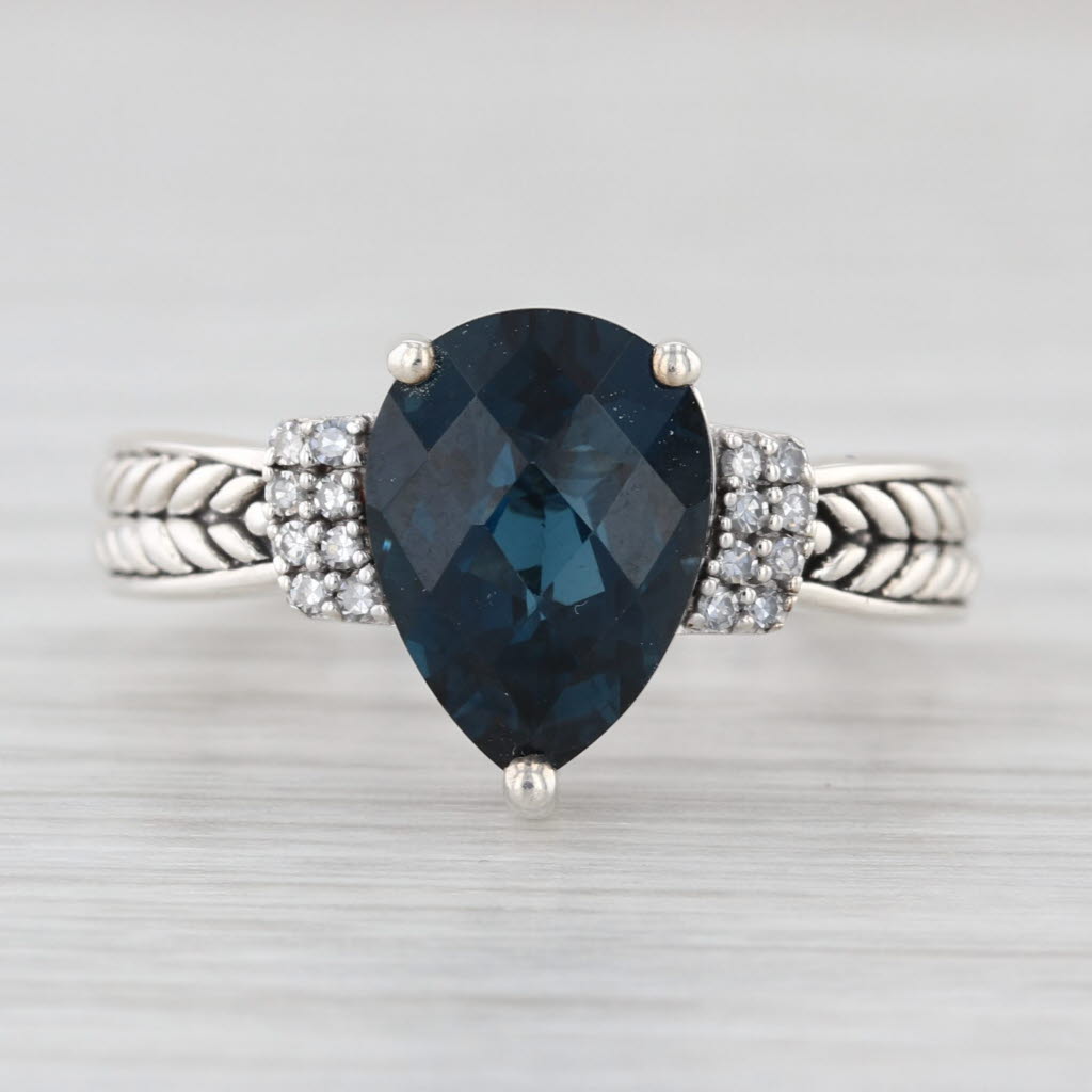 Effy 2.96ctw Pear London Blue Topaz Diamond Ring Sterling Silver Size 7 Teardrop