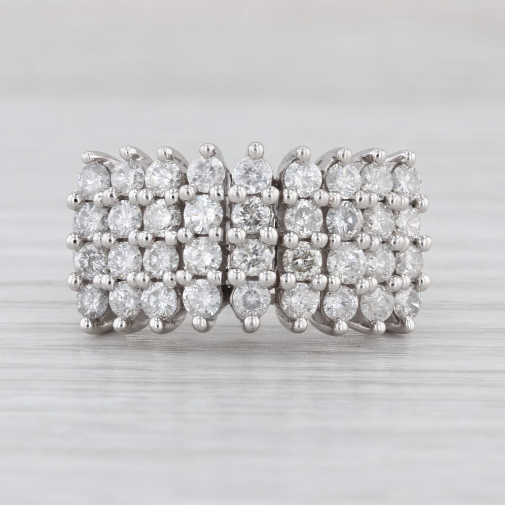 1.55ctw Diamond Rows Ring 14k White Gold Size 8.75 Cocktail Cluster