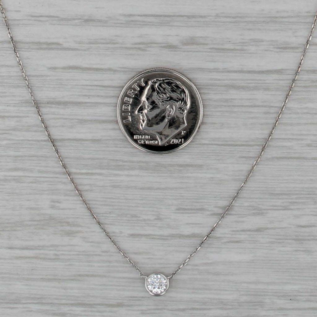 0.21ct Small IGI Diamond Solitaire Pendant Necklace 18k White Gold 16.5"