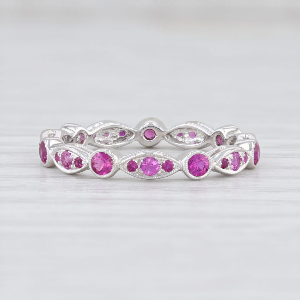 New Beverley K .63ctw Ruby Eternity Ring 14k White Gold Size 5.75 Stackable Band