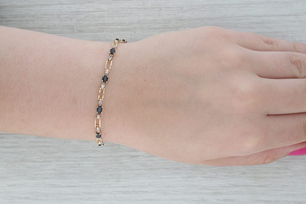 Dark Gray 3.08ctw Blue Sapphire Diamond Bracelet 10k Yellow Gold 7" 3.3mm