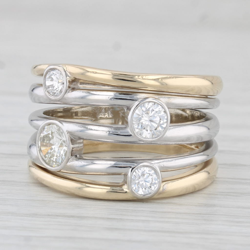 Light Gray 1.03ctw Diamond Orbit Multi-Band Ring 14k Yellow White Gold Size 8.5 Custom