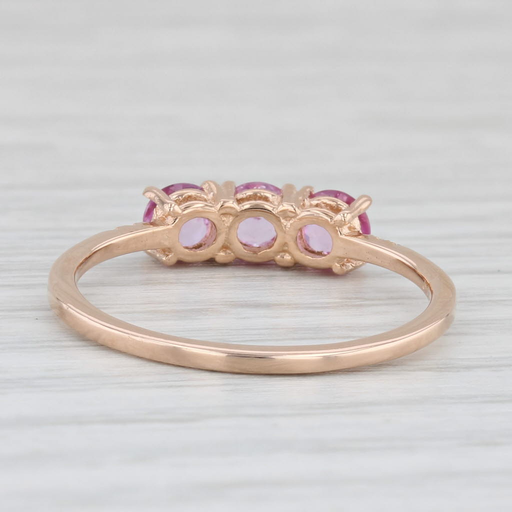 Light Gray 0.96ctw Pink Sapphire 3-Stone Ring 14k Rose Gold Diamond Accents Size 8.5