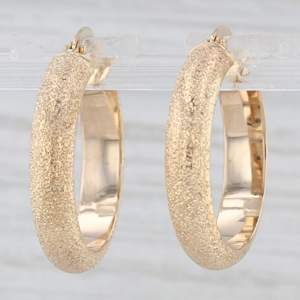 Light Gray Brushed Hoop Earrings 14k Yellow Gold Snap Top Round Hoops Milor Italy