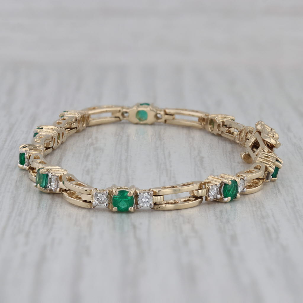 Gray 1.70ctw Emerald Diamond Bracelet 14k Yellow Gold 7" 3.9mm