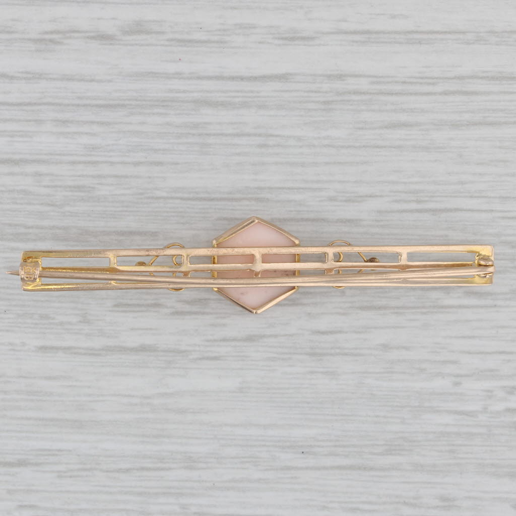 Gray Vintage Carved Shell Cameo Bar Brooch 10k Yellow Gold Pin