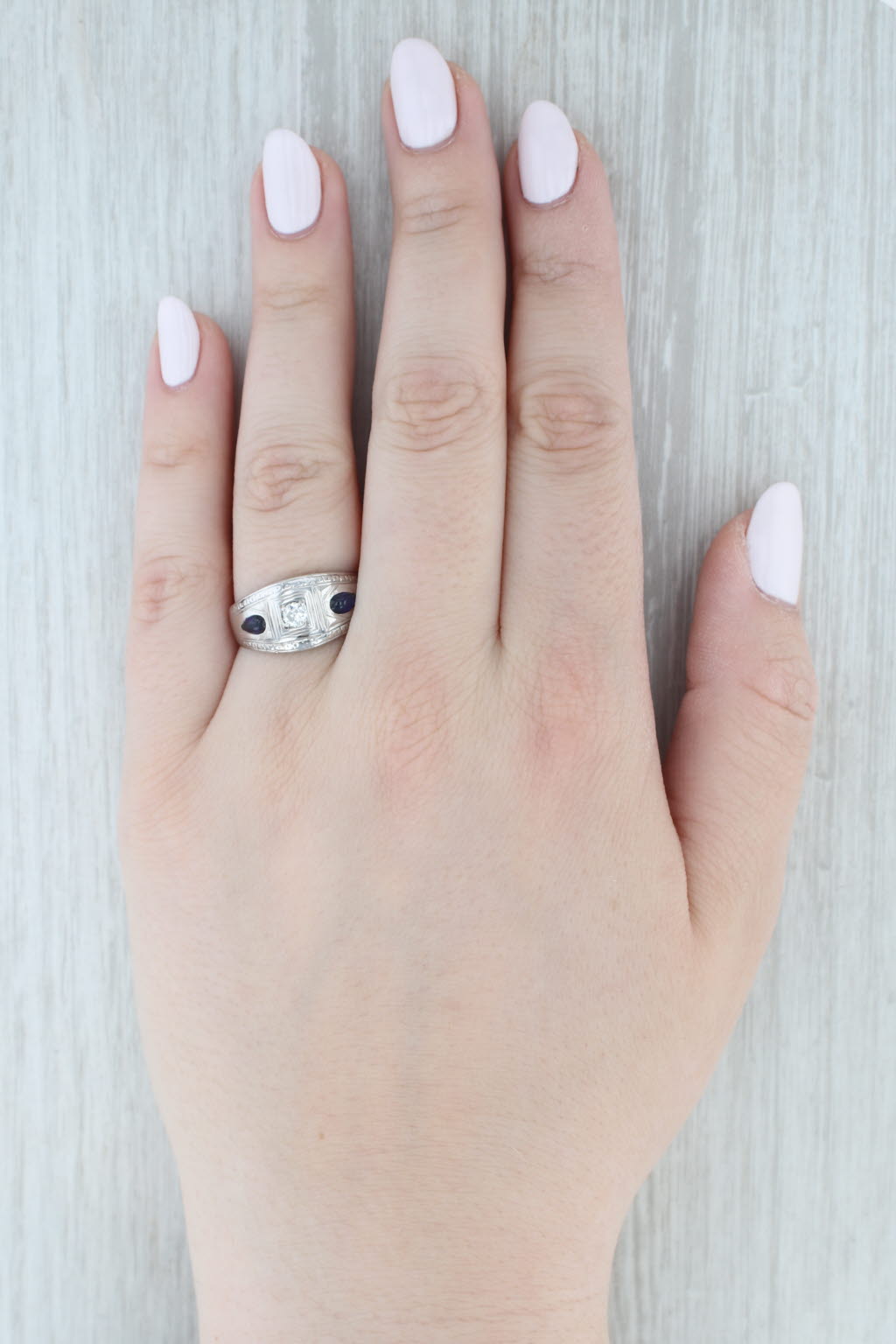 Gray Vintage Lab Created Sapphire Diamond Ring 14k White Gold Size 8.75