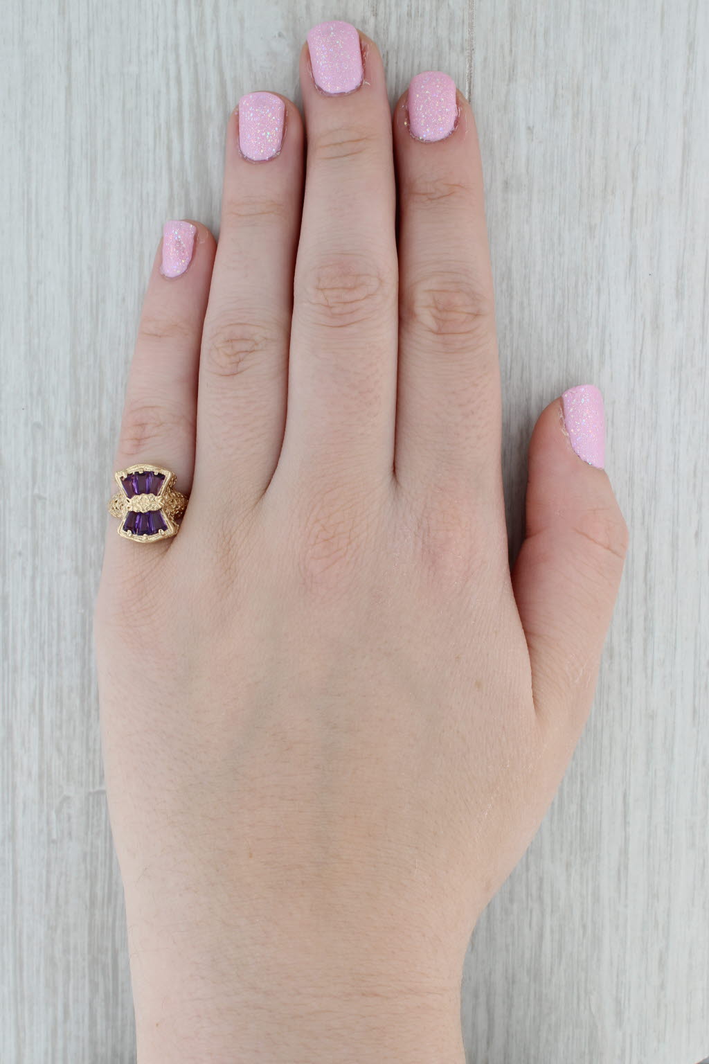 Gray 1ctw Amethyst Ring 14k Yellow Gold Filigree Vintage Size 5.75