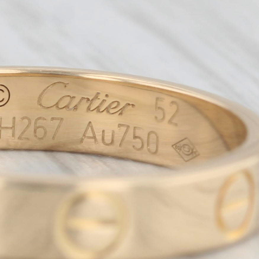 Gray Cartier Mini Narrow Love Ring 18k Yellow Gold Circles Band Box Papers Size 52 6