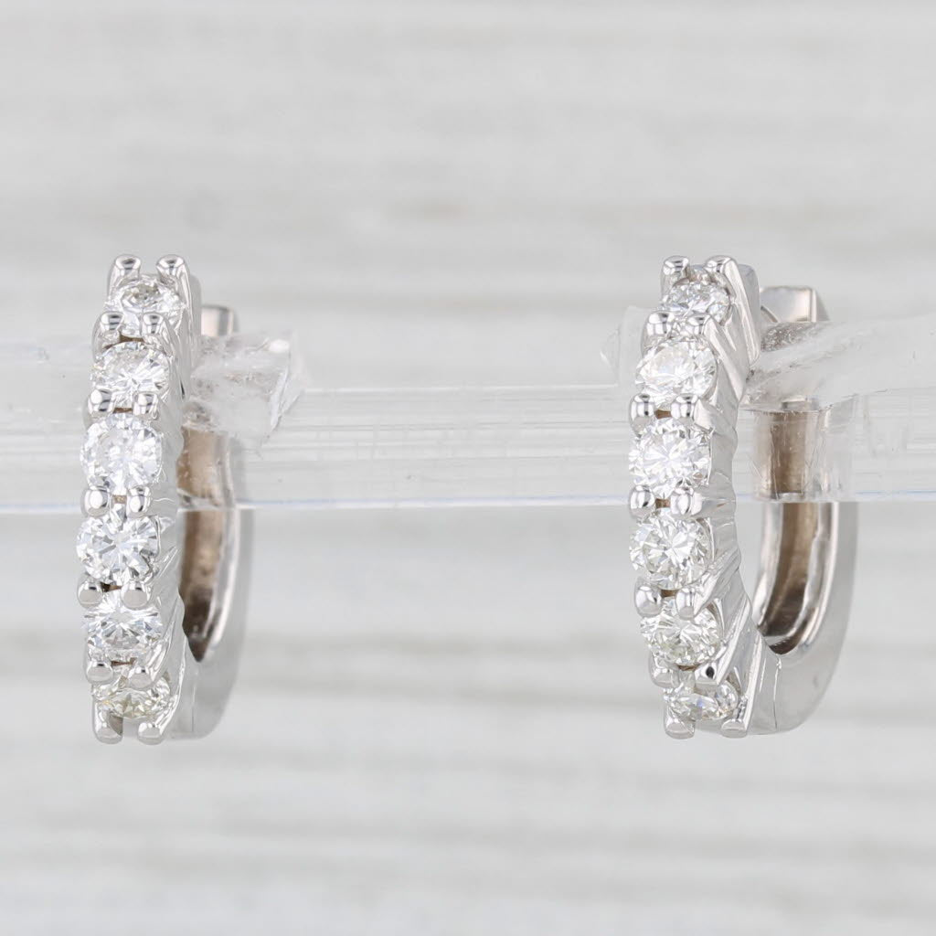 Light Gray 1ctw Diamond Hoop Huggie Earrings 18k White Gold Hinged Hoops