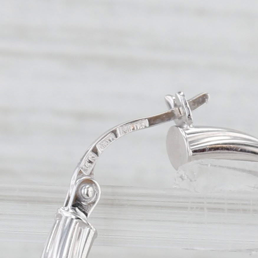 Light Gray Woven Round Hoop Earrings 14k White Gold Snap Top Hoops