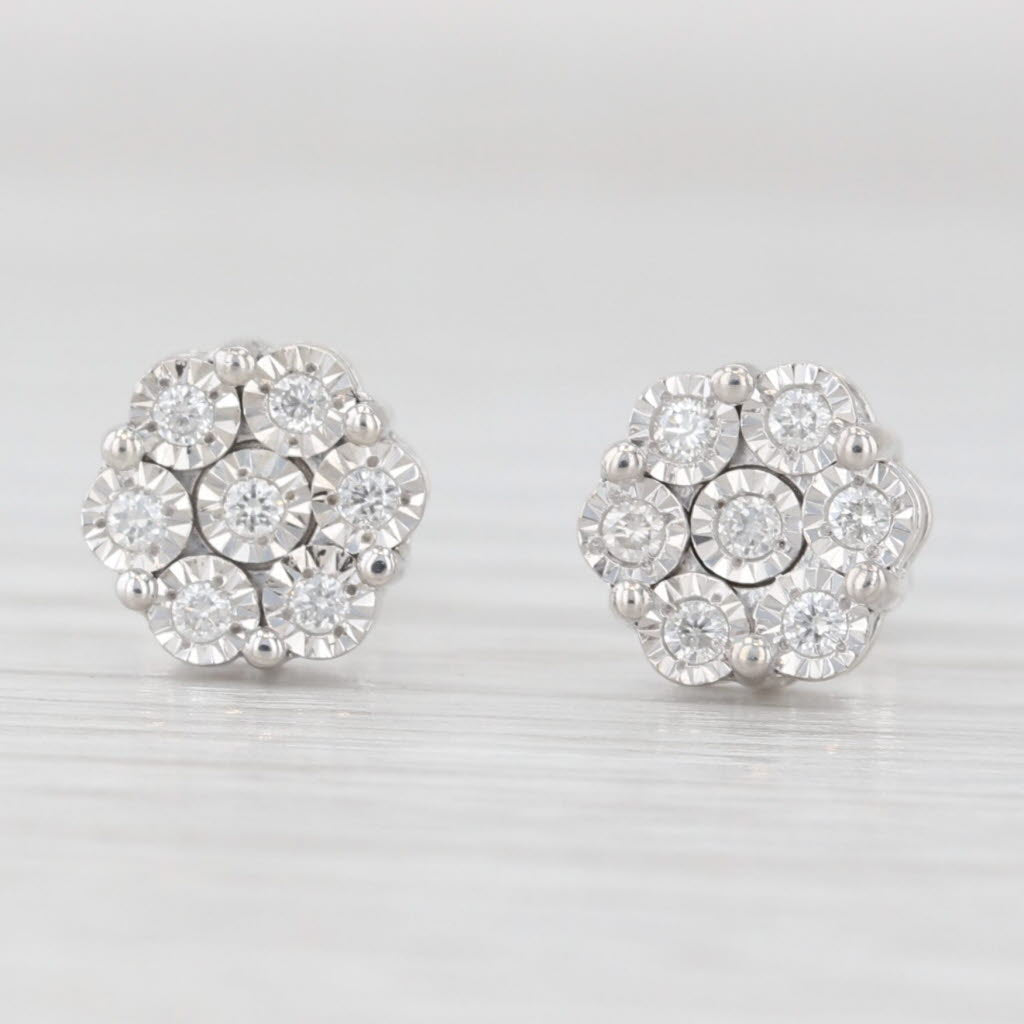 Light Gray 0.14ctw Diamond Cluster Flower Stud Earrings Sterling Silver