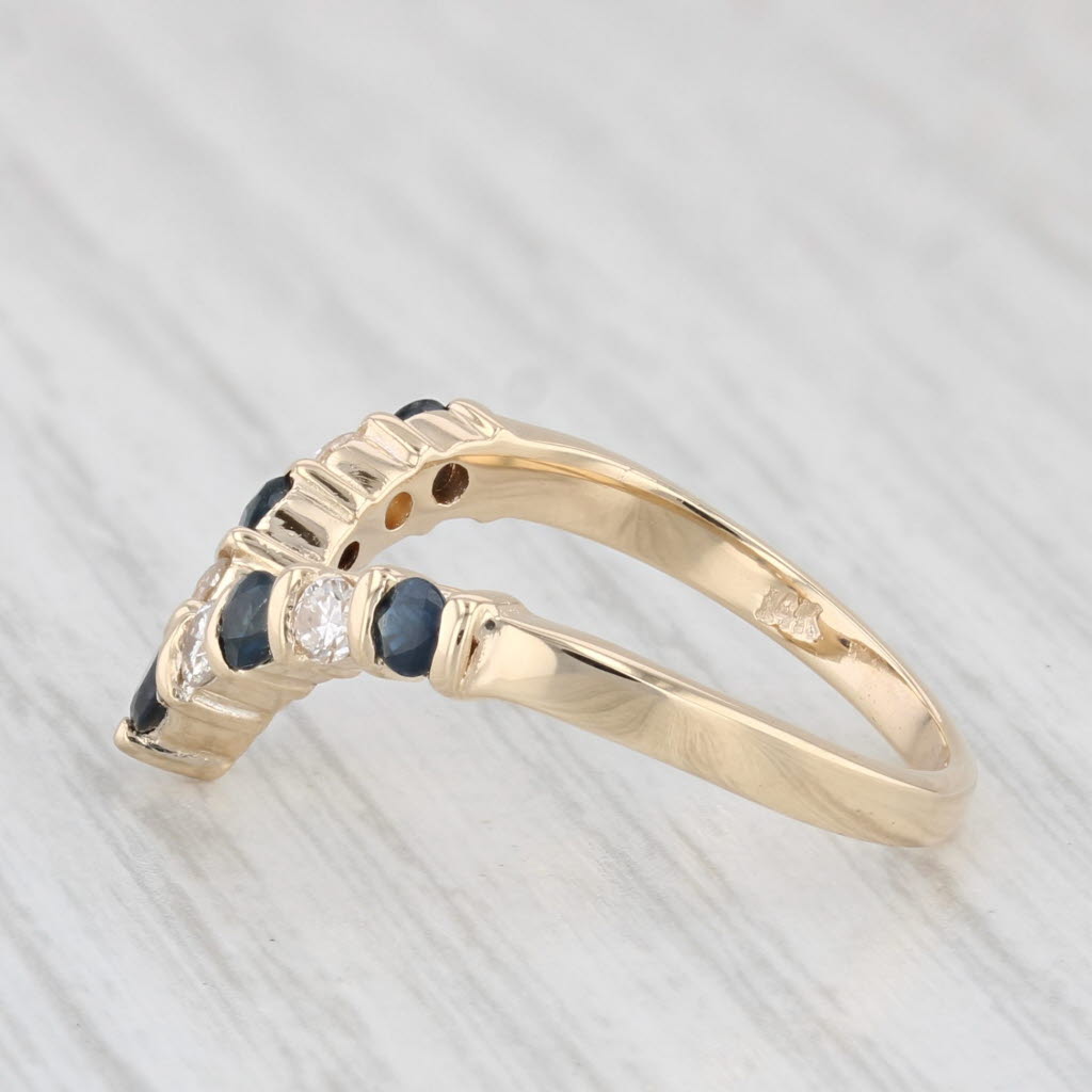Light Gray 0.48ctw Blue Sapphire Diamond Contoured V Ring 14k Yellow Gold Size 5.75