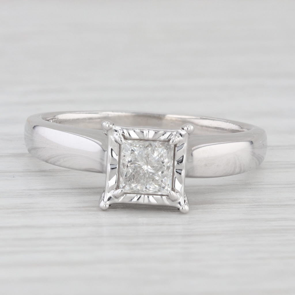Light Gray 0.85ctw Princess Diamond Engagement Ring 14k White Gold Size 8.5 Cathedral Band