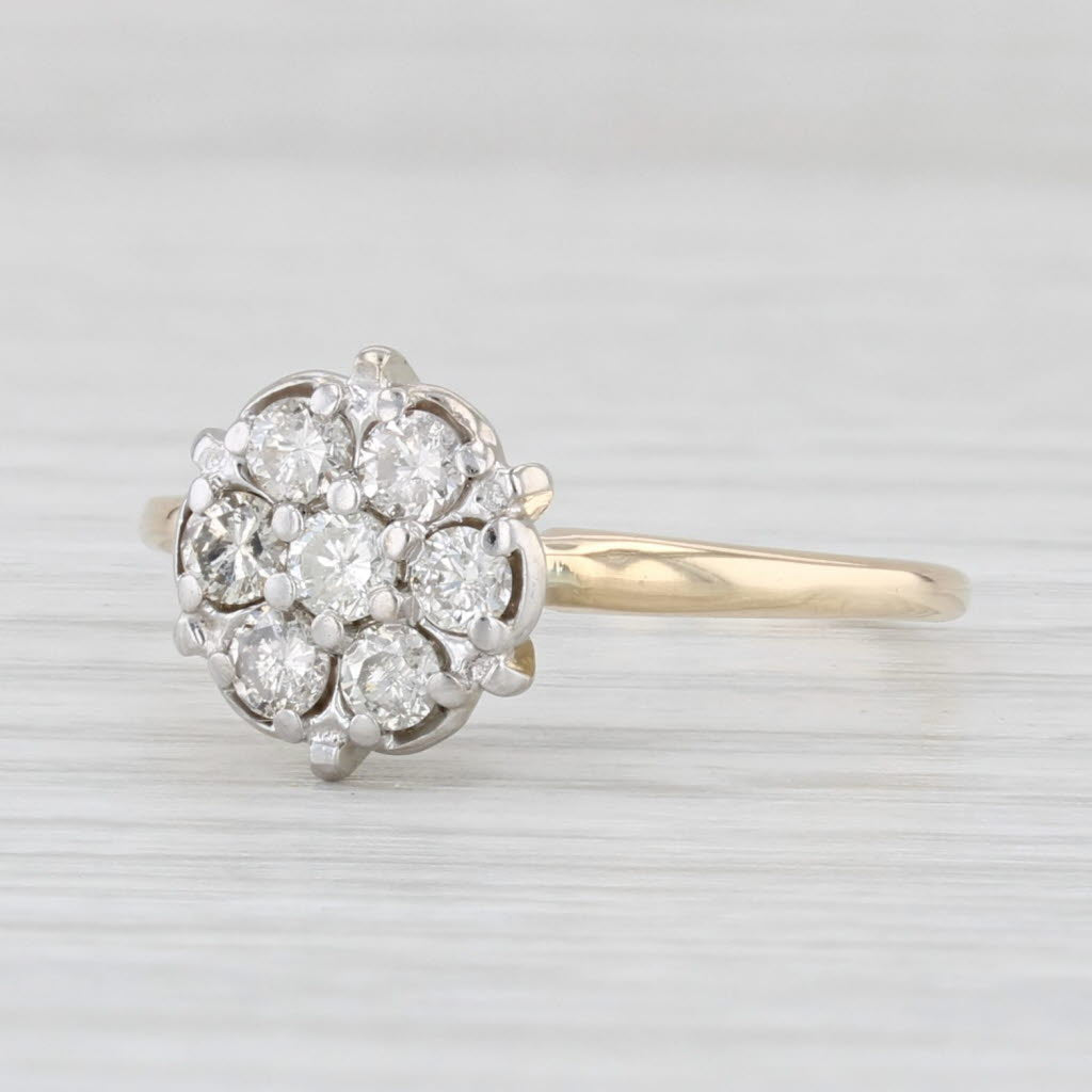 Light Gray 0.45ctw Diamond Cluster Engagement Ring 10k Gold Vintage Size 7