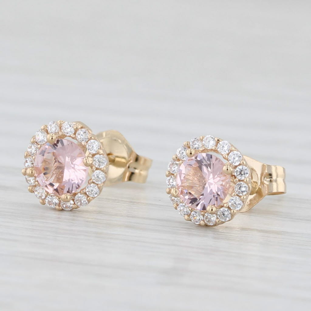 Light Gray Pink Glass Cubic Zirconia Halo Stud Earrings 14k Rose Gold