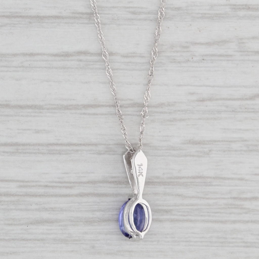 Light Gray 0.50ct Oval Tanzanite Pendant Necklace 14k White Gold 18" Singapore Chain