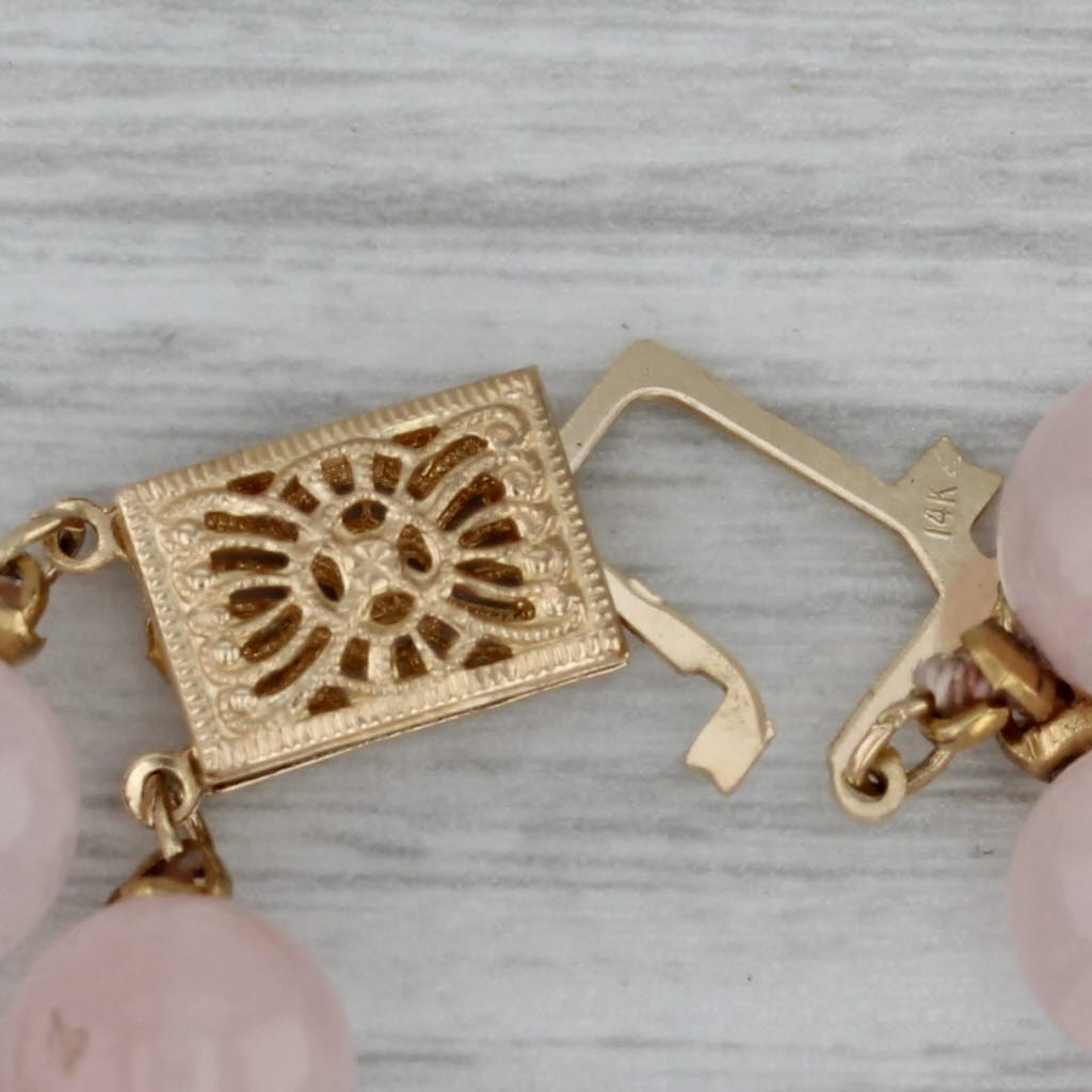 Dark Gray Rose Quartz Double Bead Strand Bracelet 14k Yellow Gold 6.75"