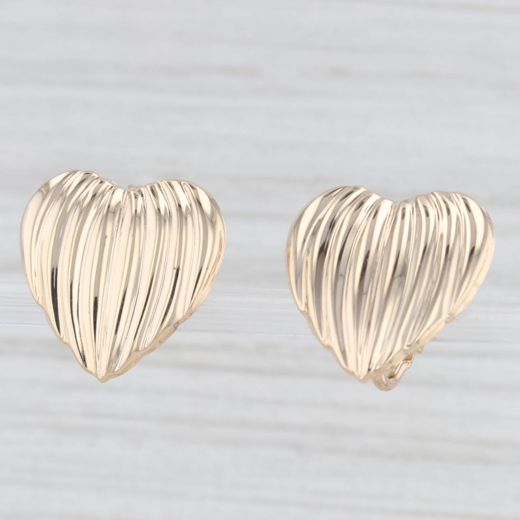 Light Gray Beveled Heart Stud Earrings 14k Yellow Gold Non Pierced Clip On