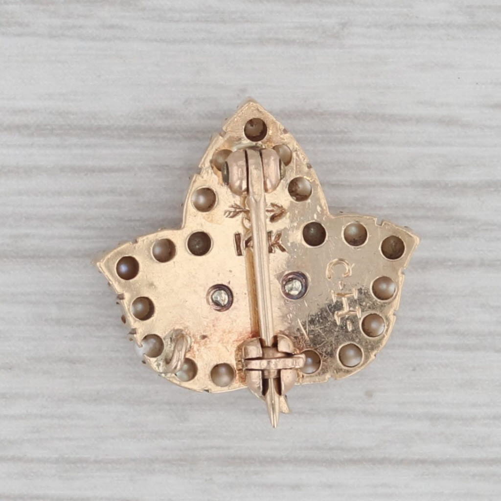 Gray Alpha Kappa Alpha Badge Pearl Sorority Leaf Pin 14k Gold Vintage Greek Society