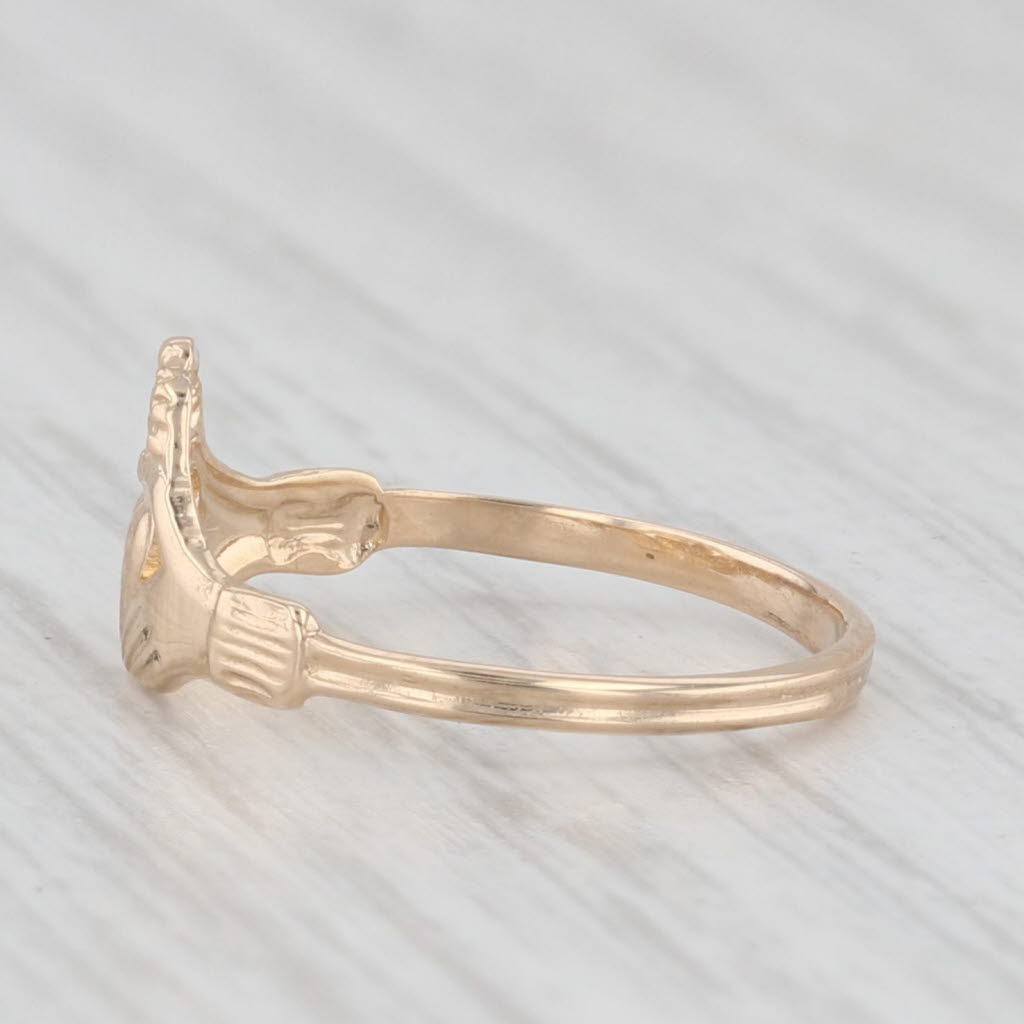 Light Gray Small Irish Claddagh Ring 14k Yellow Gold Size 3