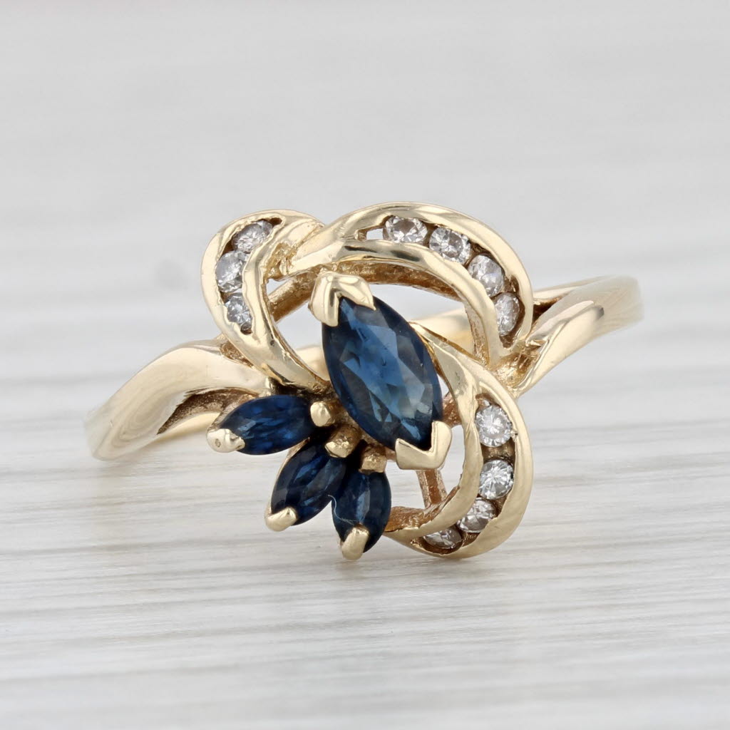 Light Gray 0.62ctw Blue Sapphire Diamond Ring 14k Yellow Gold Size 6