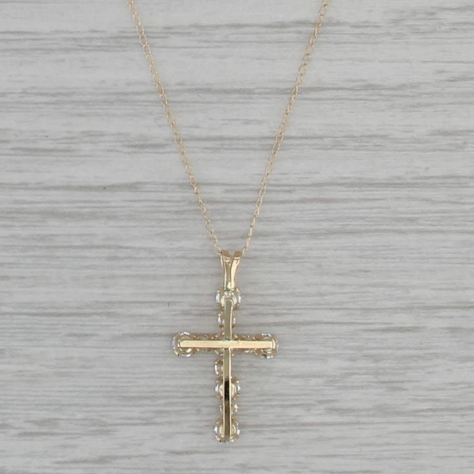 0.75ctw Cubic Zirconia Cross Pendant Necklace 10k Yellow Gold 18.25" Curb Chain