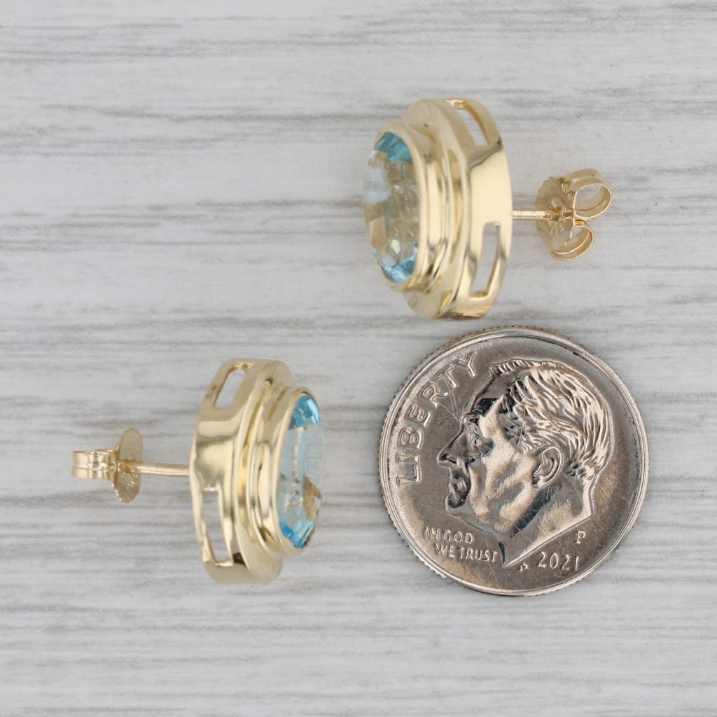 Gray 7.30ctw Oval Blue Topaz Stud Earrings 14k Yellow Gold