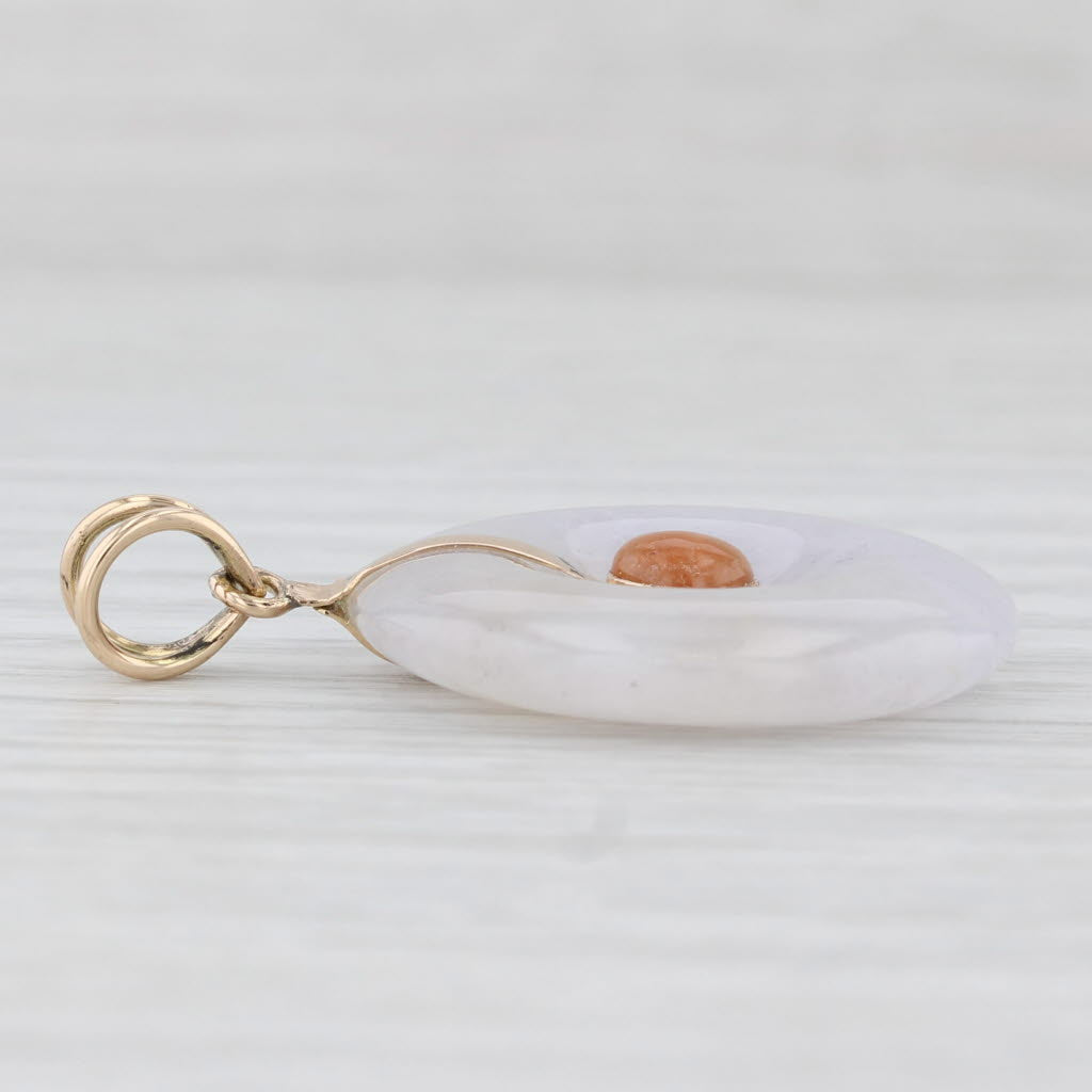 Light Gray White Brown Jadeite Jade Pendant 14k Yellow Gold Round Torus